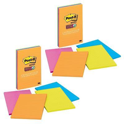 Super Sticky Notes, 4" 6", Rio de Janeiro Collection, Lined, 4 Pads/Pack, 2 Packs