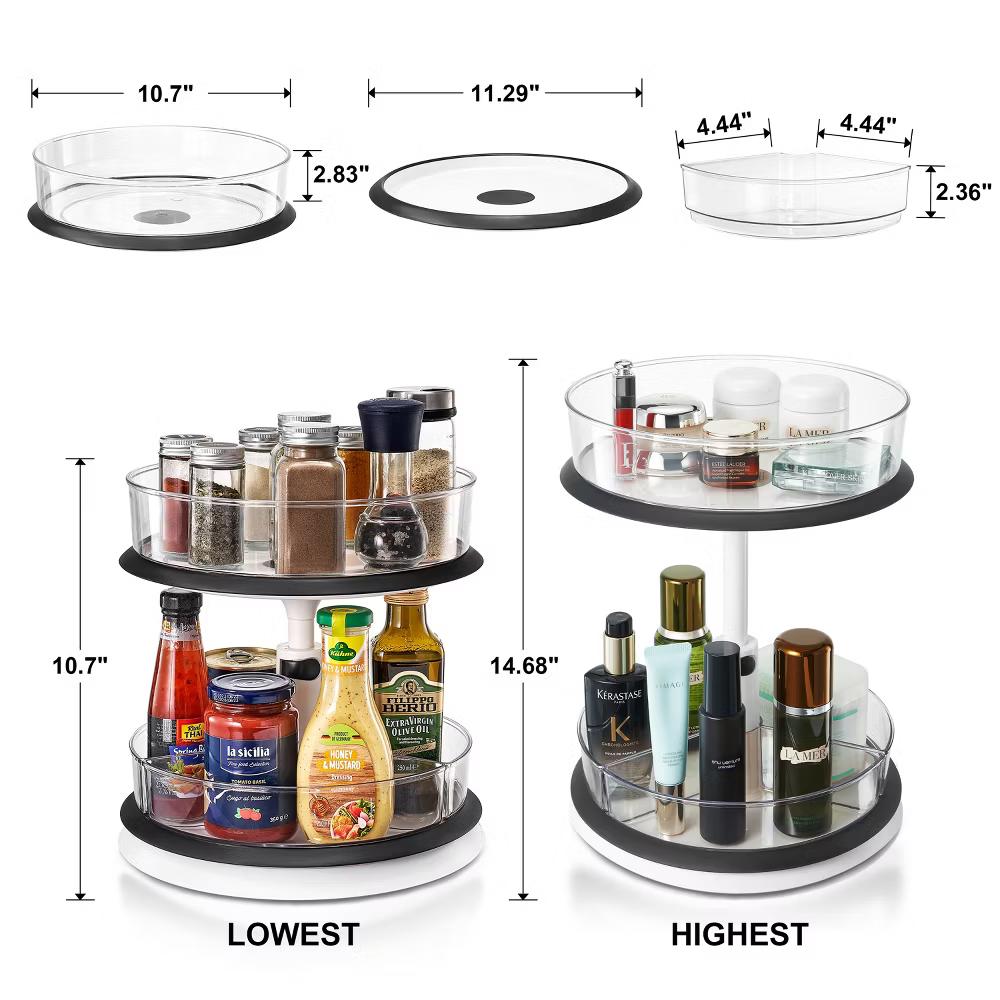2-Tier Clear Lazy Susan Makeup Organizer - Rotating Cosmetic Storage for Vanity, Bathroom, Bedroom - Image 3