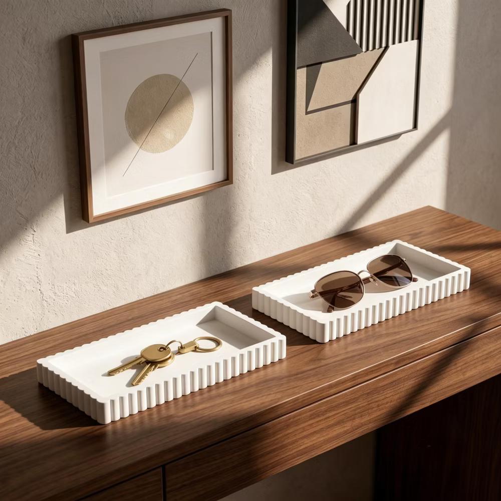 2Pc Round Silicone Vanity Tray Set Decorative Catchall Organizer for Bathroom Countertop Perfume White - Image 32