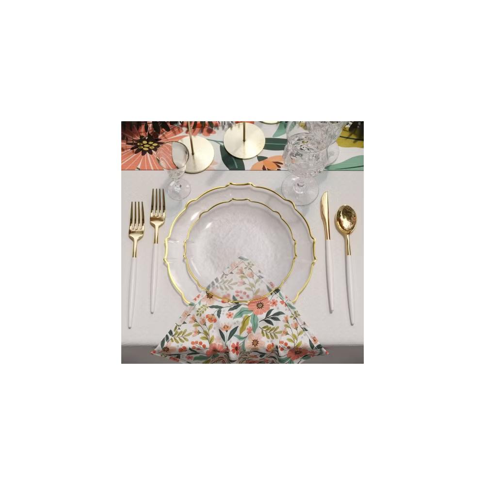 Trendables 40 Pieces Plastic Disposable Wedding Plates Set - 20 7.5" & 20 10" Thin & DelicateTinted Petals Plates with Rim - Image 59