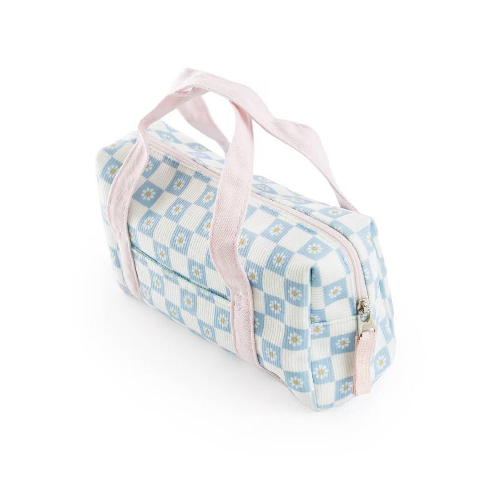 Single Zip Pencil Pouch with Handles - Pale Blue Daisy Checker, School Supplies - Image 3