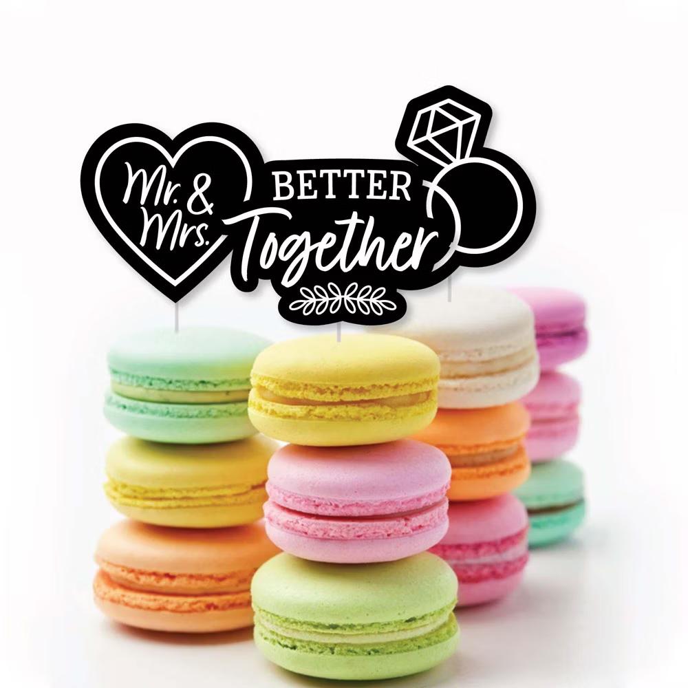 Mr. and Mrs. - Dessert Cupcake Toppers - Black and White Wedding or Bridal Shower Clear Treat Picks - Set of 24 - Image 4