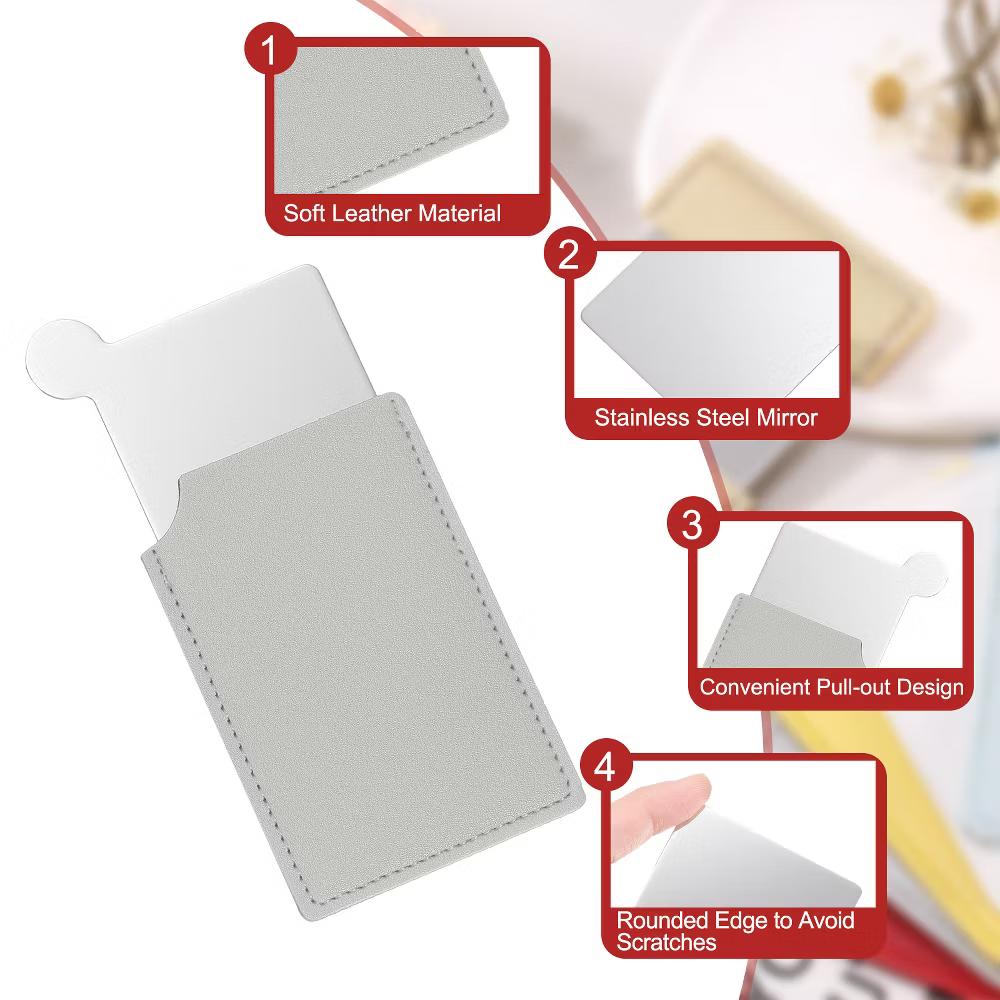 Small Rectangle Travel Women Portable Pocket Mirror with Leather Case 2 Pcs - Image 21