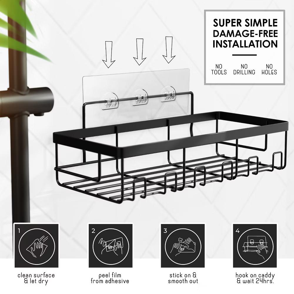 Hearth & Harbor Shower Caddy Adhesive Shower Organizer, Large Capacity Stainless Steel Shower Caddies - Image 8