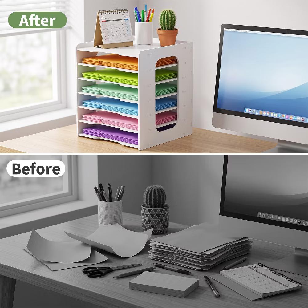 Multi-Layer Desktop File Organizer, Adjustable A4 Paper Storage Rack, Waterproof PVC Wood Plastic Board, Office Desk Folder Holder - Image 21