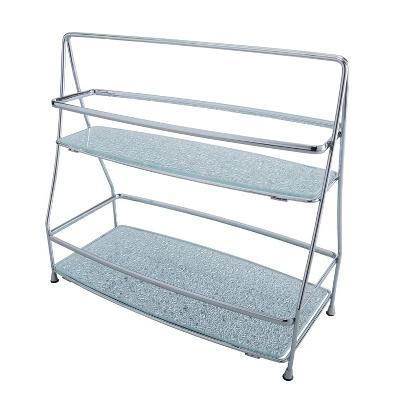 ELLE DECOR 2 Tier Diamond Vanity Tower Chrome: Microfiber, Machine Washable, Non-Slip Backing - Image 4