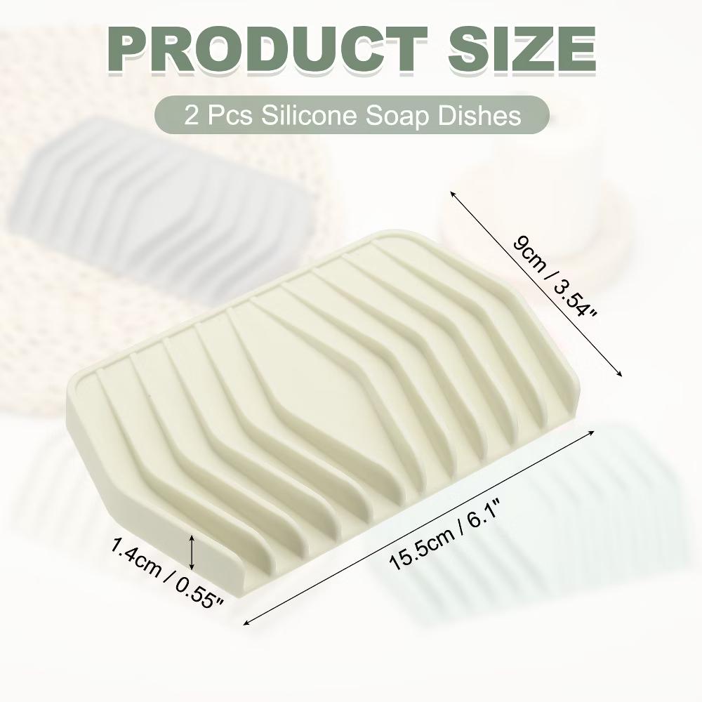 Soap Dish with Drainage, Silicone Self Draining Soap Bar Holder 2 Pcs - Image 4