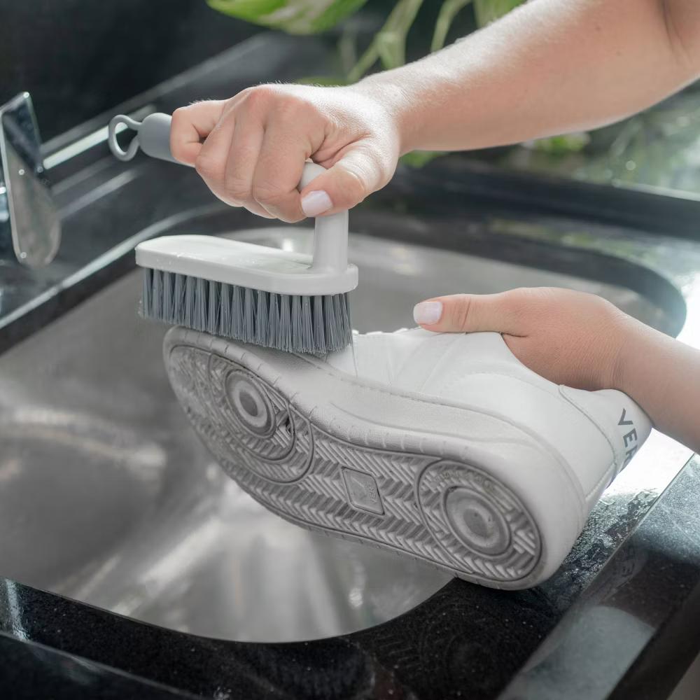 OU Scrub Brush with Ergonomic Handle, All Purpose Heavy Duty Cleaning Scrubber for Bathroom & Kitchen with Nonslip Handle, Scraper Edge & Hanging Loop - Image 11