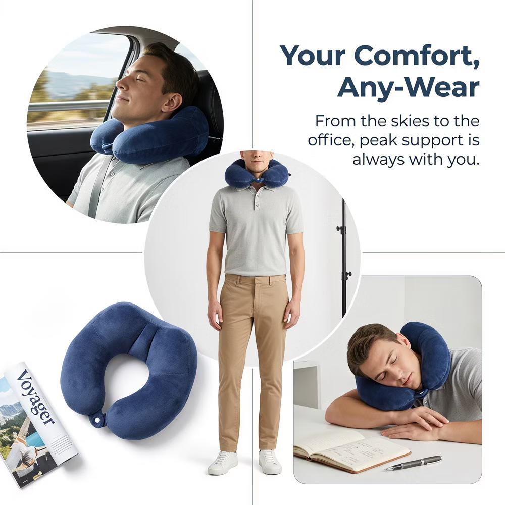 U‑Shape Memory Foam Travel Neck Pillow with Snap Closure Plush Cover 1Pc - Image 15