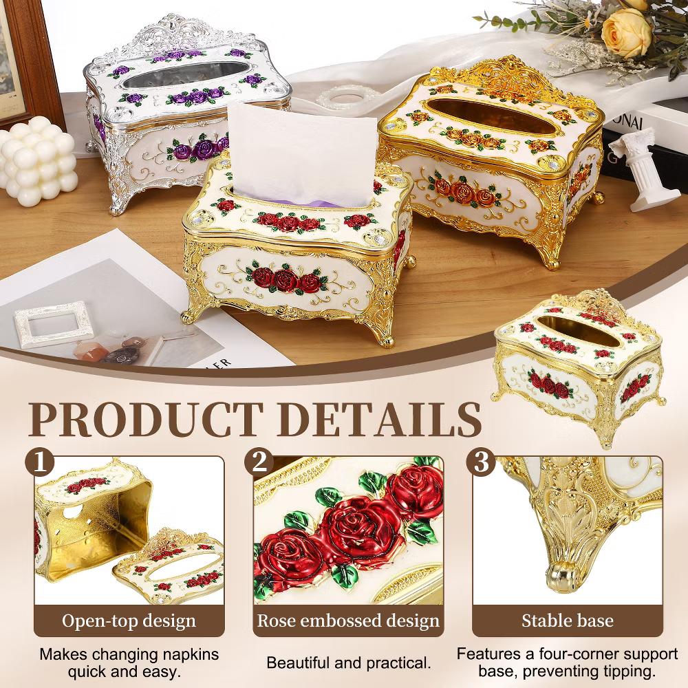 Luxurious Rose Tissue Box Rectangular Plastic Napkin Box Vintage Tissue Paper Holders - Image 18