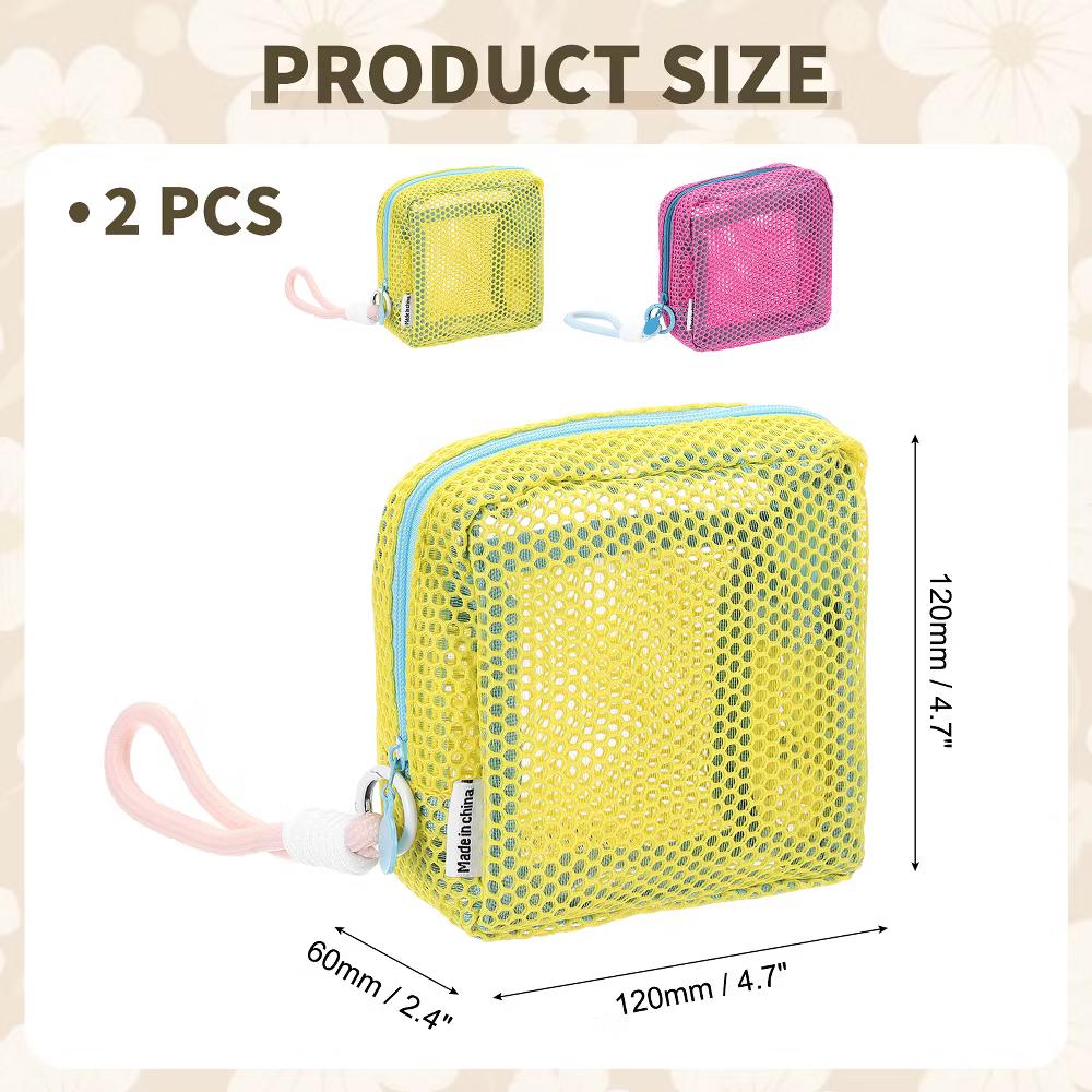 Mesh Travel Toiletry Organizing Zipper Mini Makeup Bag with Strap 4.7" - Image 40
