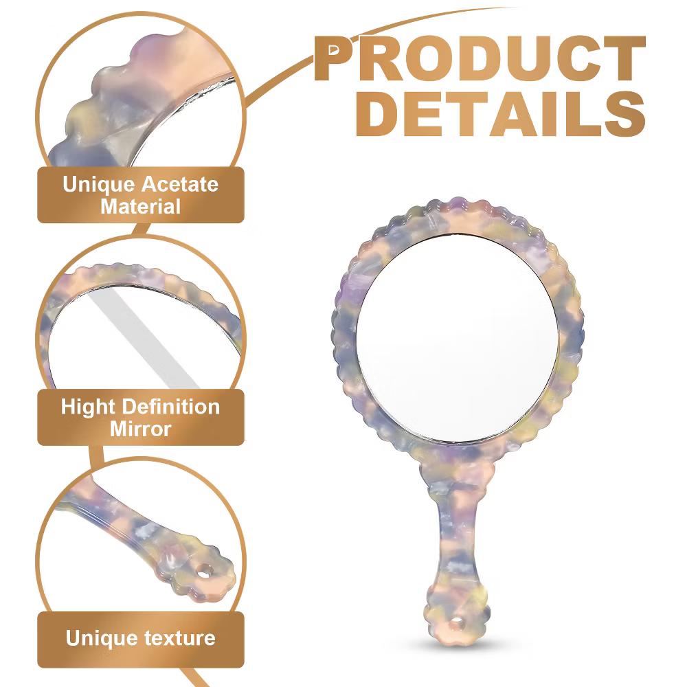 Oval Vintage Acetic Acid Handle Cosmetic Travel Hand Held Mirror - Image 13