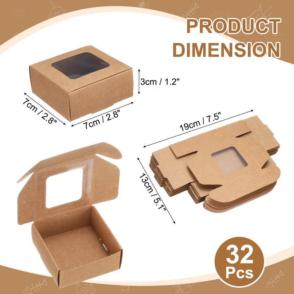 Paper Party Favor Treats Candy Cookie Packaging with Clear Window Kraft Soap Boxes 32 Pcs - Image 6