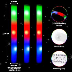 24pcs Foam Glow Sticks,Party Favors Supplies,3 Flashing Modes Glow Party Supplies, Light Up Foam Sticks for Wendding Raves Camping Outdoor