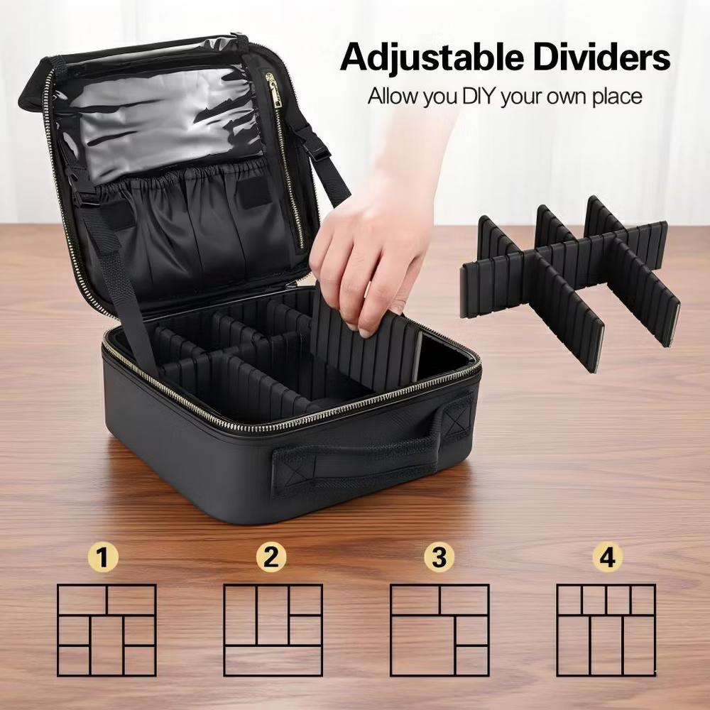 Zeus & Ruta Portable Makeup Organizer Bag with Adjustable Dividers, Waterproof Cosmetic Storage Case, Oxford Cloth - Image 2