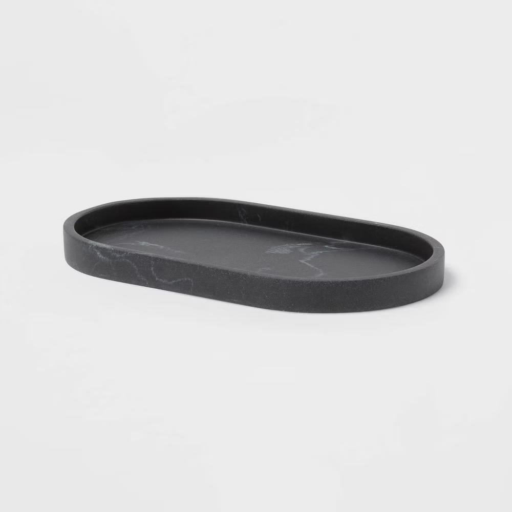 Marble Bath Tray Black - Resin Vanity Accessory, Spot Clean, 9.49" Depth