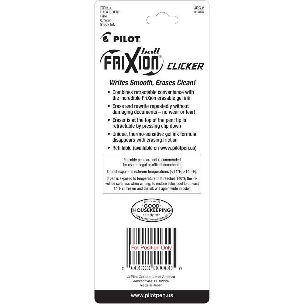 3pk FriXion Clicker Erasable Gel Pens Fine Point 0.7mm Black Ink - Image 2