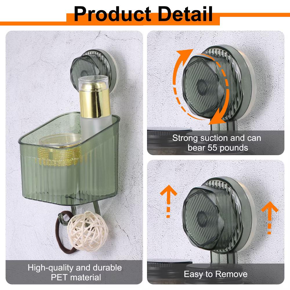 Wall Mount Strong Suction Cup Shower Caddy with Hooks - Image 11