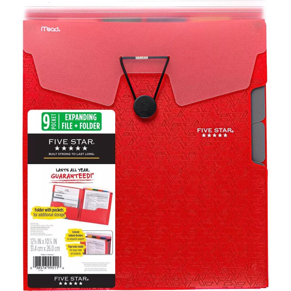 Five Star 9 Pocket Expanding File Folder Fire Red - Image 5