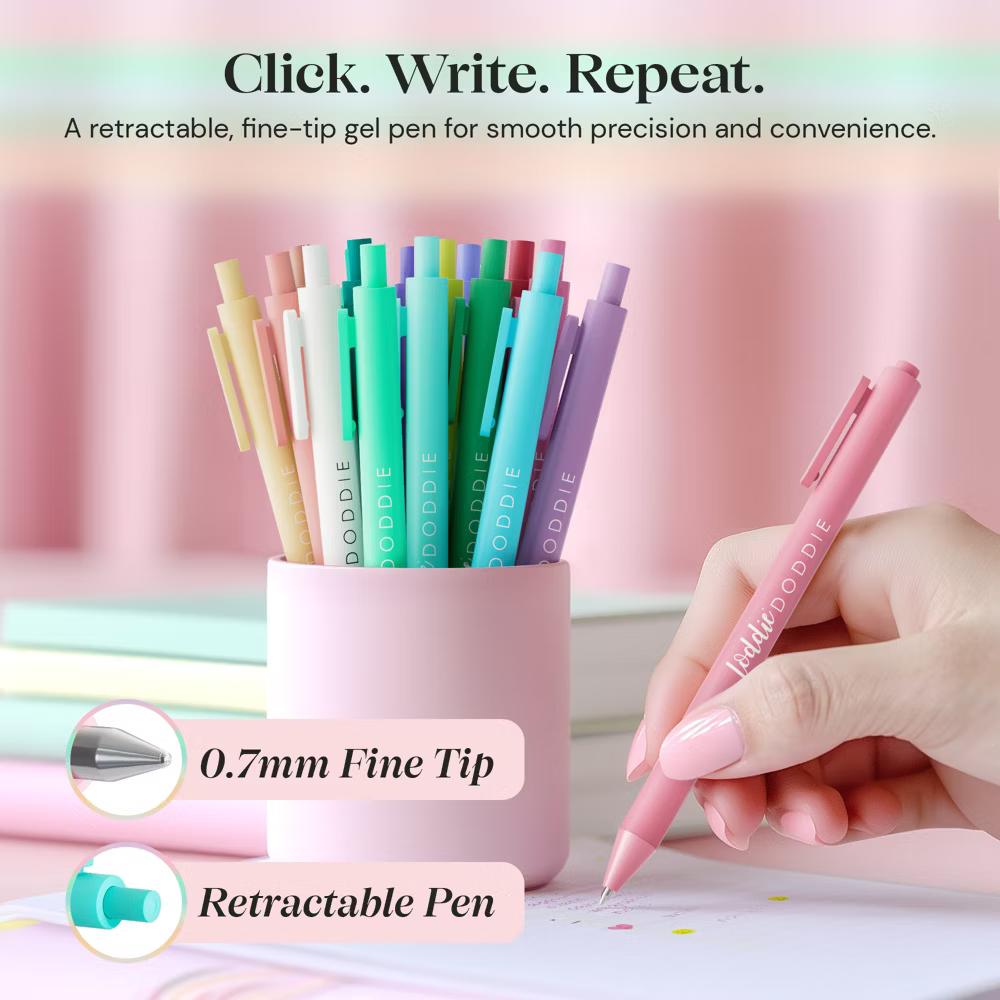 18ct Satin Barrel Retractable Gel Pens - Pastel Colors - Image 7