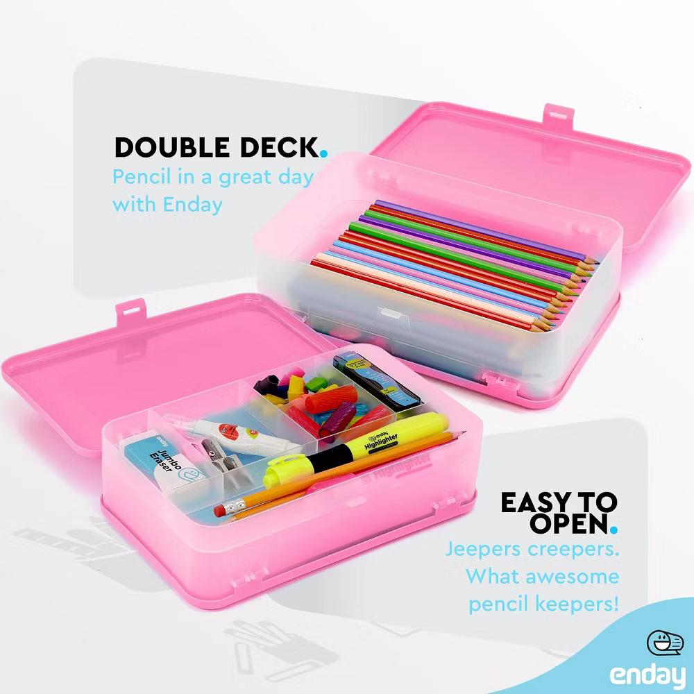 Large Capacity Double Deck Pencil Box - Plastic With 12 Compartments, Snap-Tight Lid, Hard Case Storage Organizer - Image 29