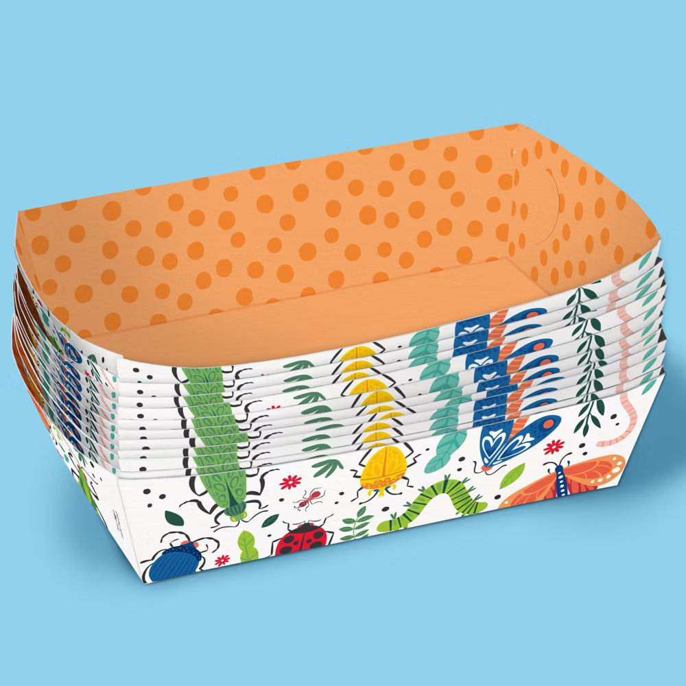 Bug Party Paper Food Trays, Disposable Food Boats, Colorful Insect Bugs Birthday Supplies Double-Sided Paper Meal Holders - 12 Ct - Image 5