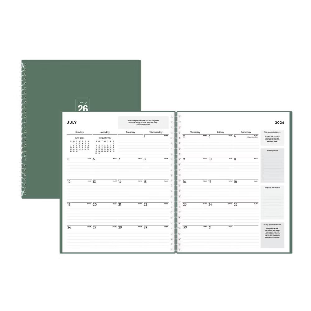 Blue Sky 8"x10" Student Planner AY 2026-2027 Weekly/Monthly Spiral Non-Tabbed Fern Green - Image 12