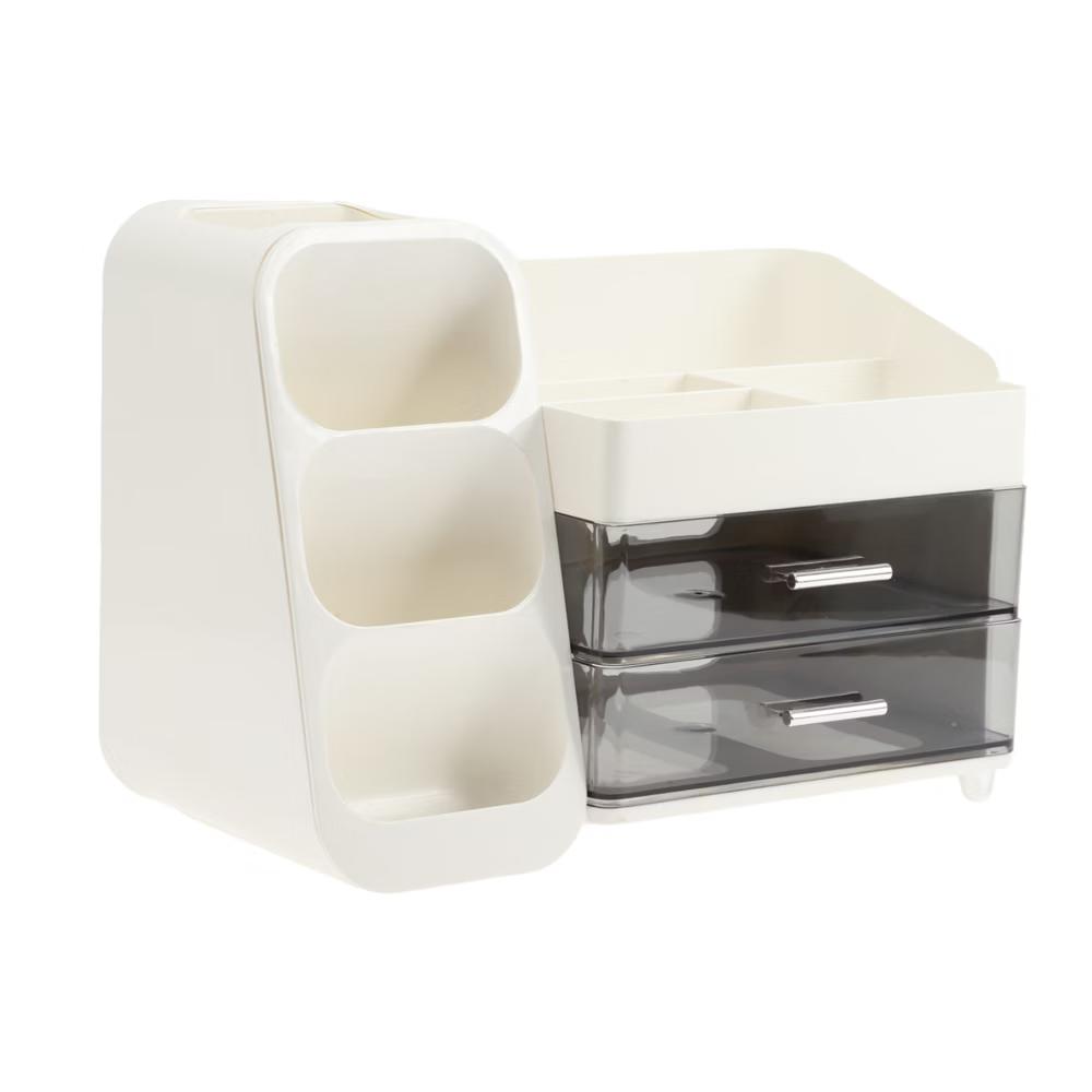Three-Layer Makeup Organizer with Drawer White 1 Pc - Image 6
