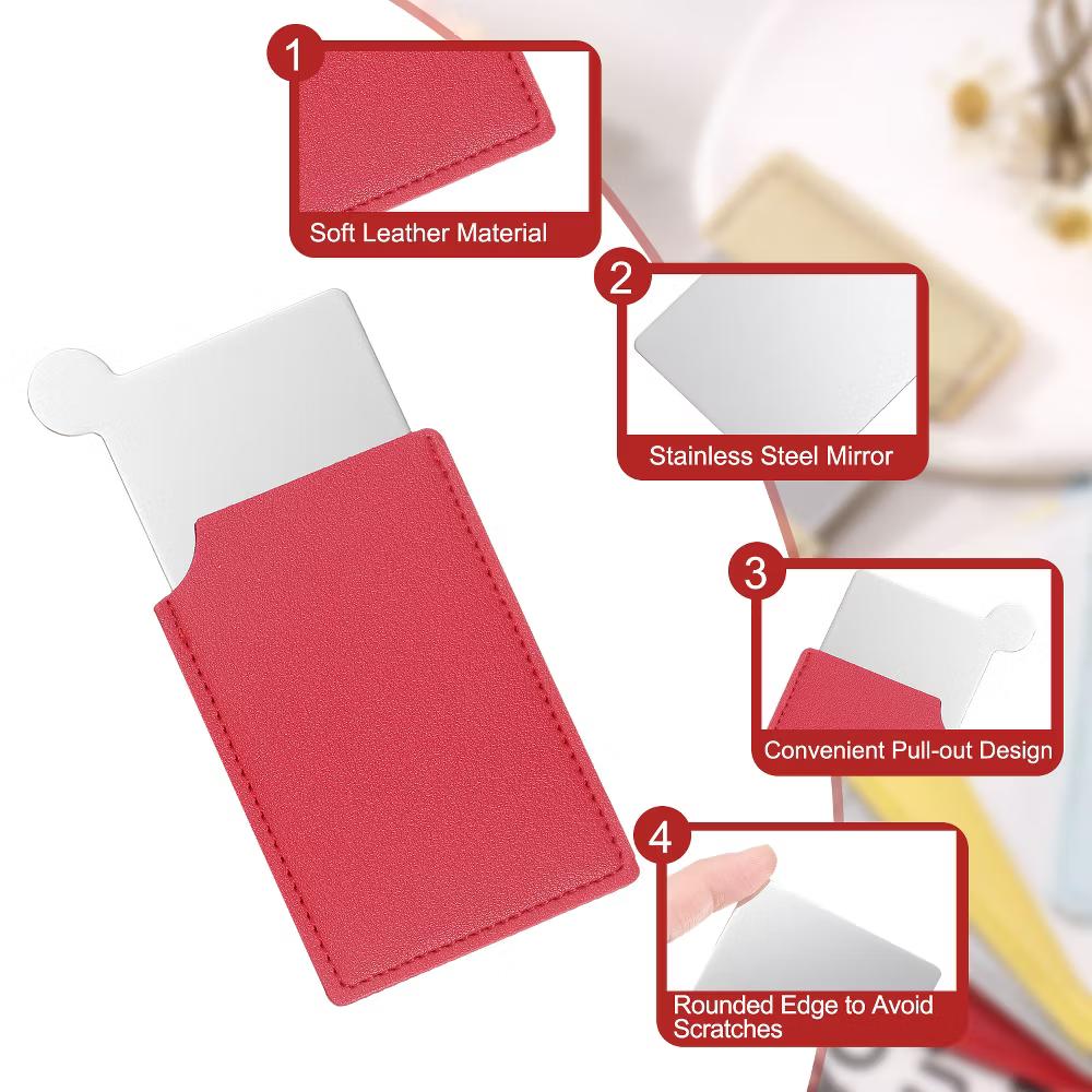 Small Rectangle Travel Women Portable Pocket Mirror with Leather Case 2 Pcs - Image 28