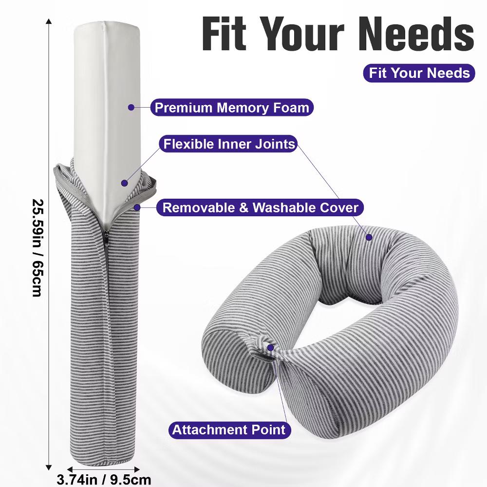 Memory Foam Travel Pillow, Travel Neck Pillow For Airplanes Car, Flexible U-Shaped Plane Pillow With Washable Cover, Gray Stripes - Image 4