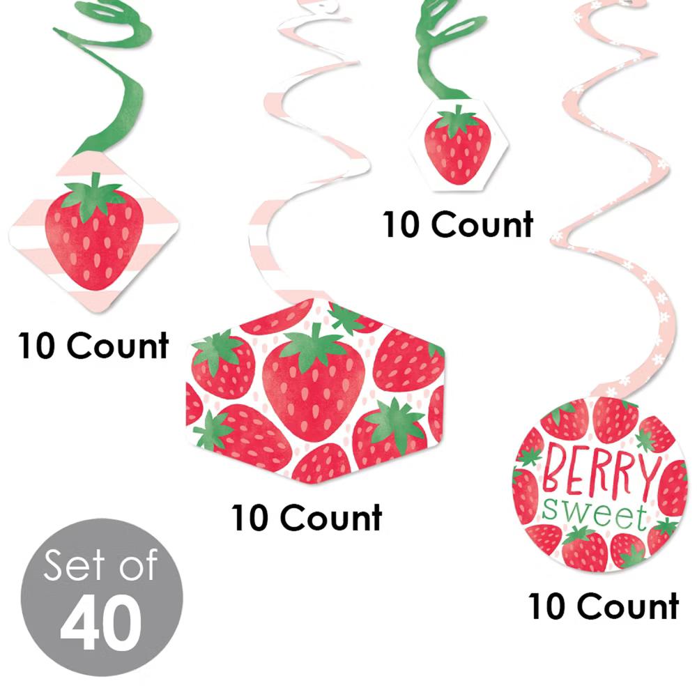 Berry Sweet Strawberry - Fruit Themed Birthday Party or Baby Shower Hanging Decor - Party Decoration Swirls - Set of 40 - Image 4