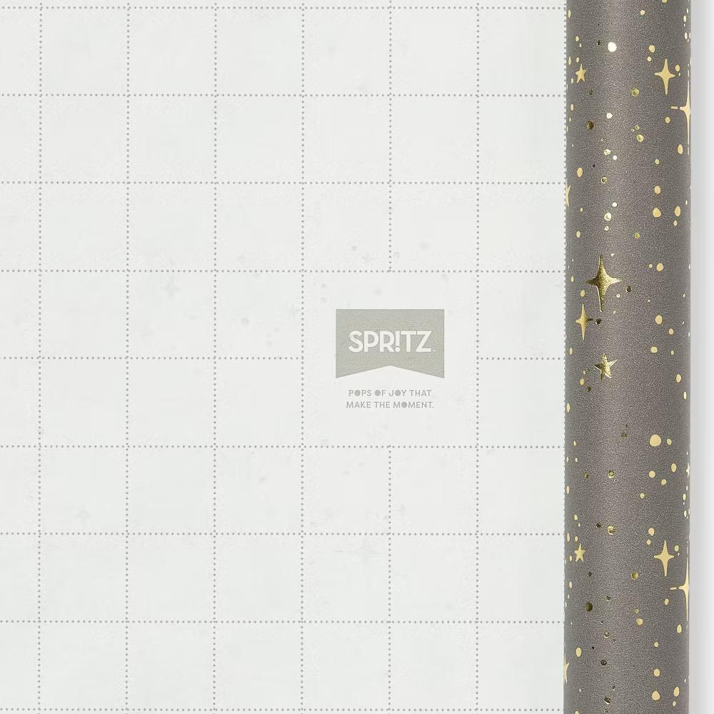 Foil Dotted Wrapping Paper Dark Gray - Gift Wrap for Graduation & Christmas, Star Pattern, 94.5" 30" - Image 3