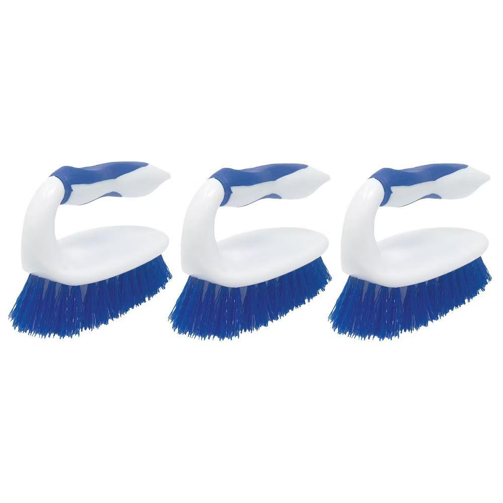 Iron Shaped Handled Scrub Brush, 3 Pack, Ergonomic Handle, No Slip Grip, Fiber Bristles, Heavy Duty Tile & Floor Cleaner - Image 5