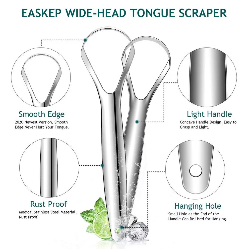 Tongue Scraper for Adults (2 Pack), Reduce Bad Breath, Stainless Steel Tongue Cleaners, 100% Metal Tongue Scraper - Image 2