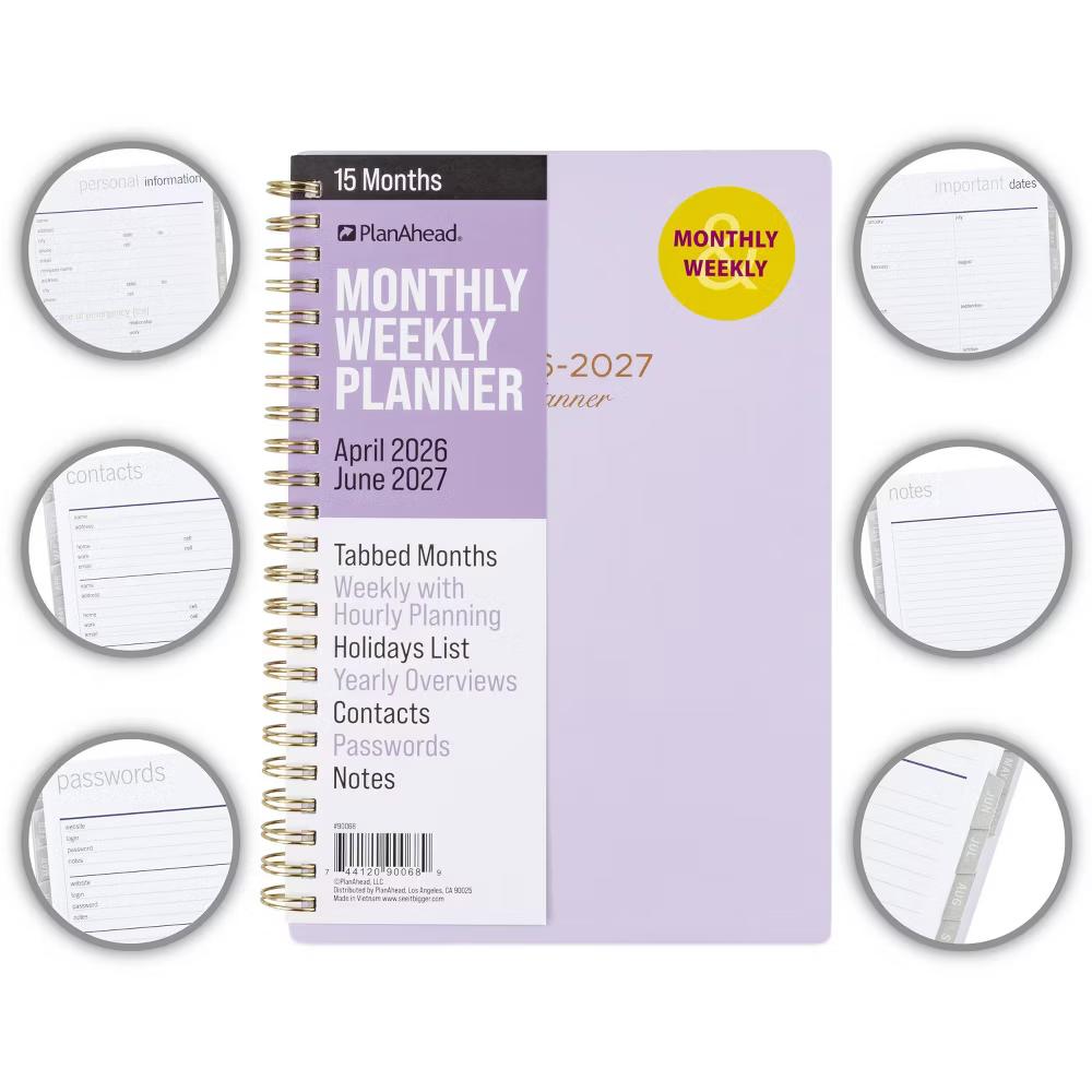 PlanAhead 5.5"x8" April 2026 - June 2027 Monthly/Weekly Planner Purple with Gold Foil Touches - Image 8