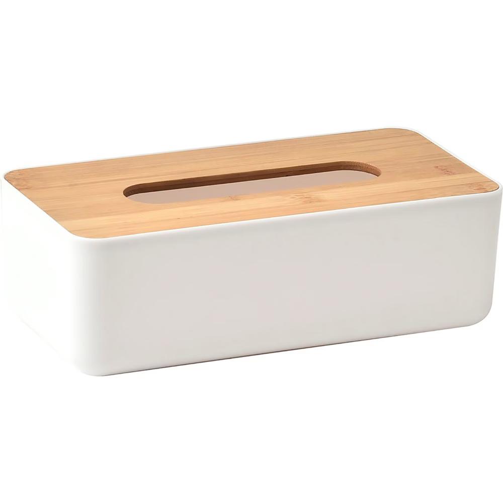 French Home Goods White Tissue Box Cover Padang with Bamboo Top - Elegant Design for Home and Office - Enhance Décor and Organization - Image 9