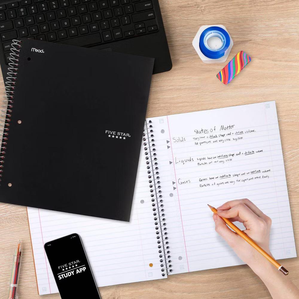 Five Star 8"x10.5" 1 Subject Wide Ruled Notebook Black 100 Pages - Image 6
