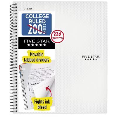 Five Star 220 Sheets College Ruled Notebook Feature Rich White: 5 Subject, Spiral, 3 Hole Punched, Perforated Pages - Image 7