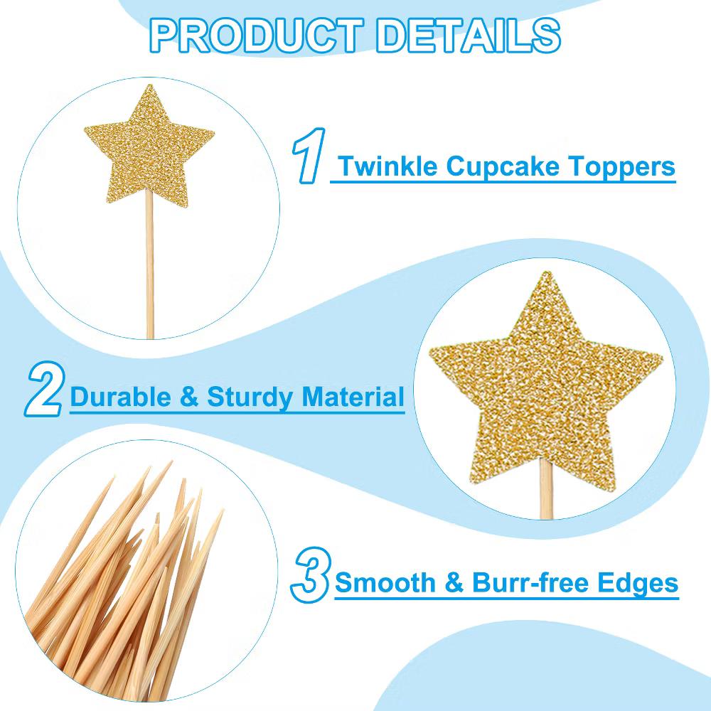 Birthday Party Supplies Little Star Cupcake Toppers 50 Pcs - Image 13