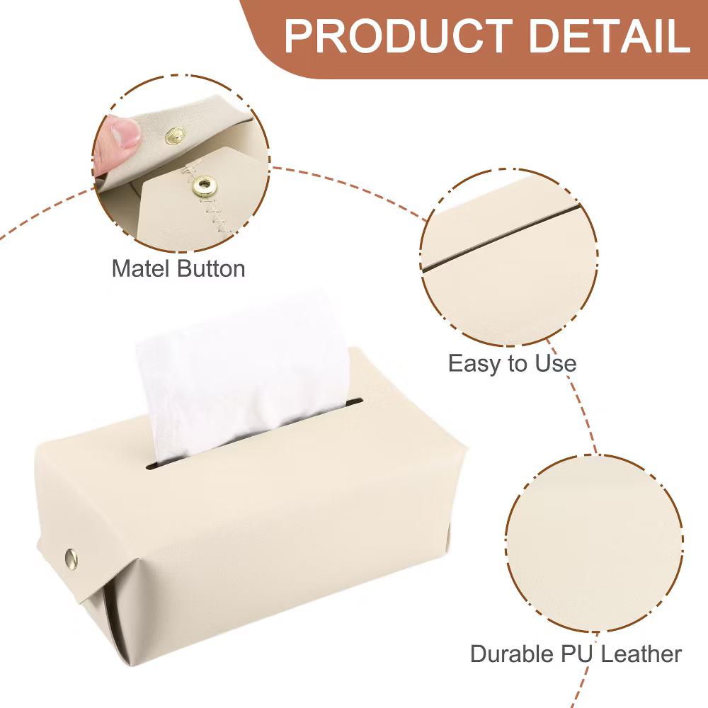 Rectangle PU Leather Tabletop Bathroom Kitchen Tissue Box Cover - Image 35