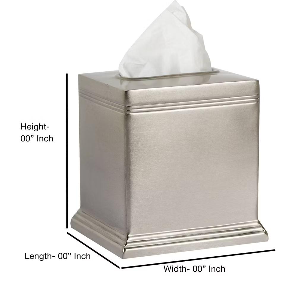 Dual Ridge Boutique Tissue Box Cover - Stainless Steel, Metallic Pewter, 6" Height, 5.5" Square Holder - Image 2