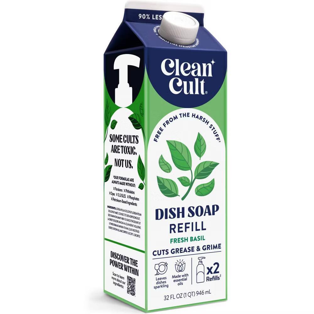 Clean Cult Fresh Basil Liquid Dish Soap Refills - TGT Exclusive - 32 fl oz: Carton, Removes Grease, Dissolves Food - Image 6