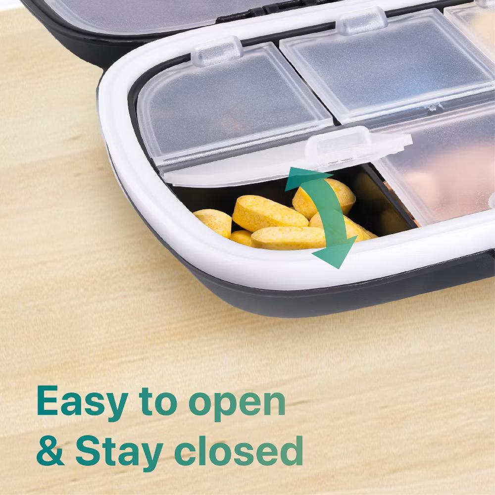 Sukuos Daily Use Pill Organizer Case, 8 Easy to Open Compartments-Large Portable Travel Pill Box, Medicine Container & Vitamin Holder - Image 6