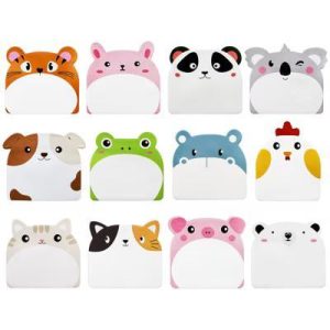 Cute Talking Cartoon Animals Sticky Notes, Adhesive Memo Notepads for Home, Office, Work (Set of 12)