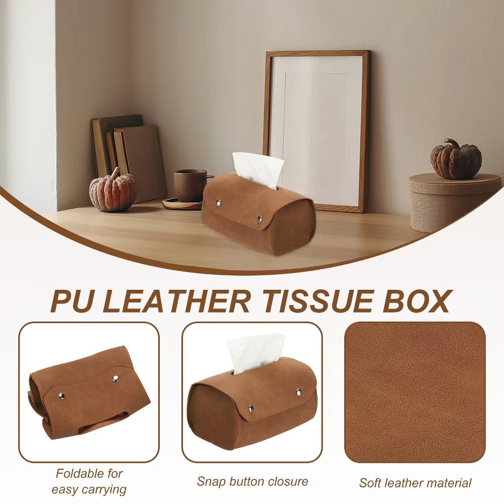 PU Leather Home Car Office Decorative Rectangular Tissue Box Cover - Image 9