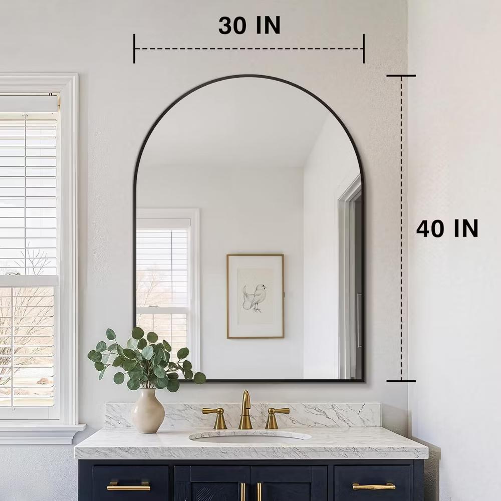 BEAUTYPEAK 16"x24" Arched Bathroom Mirror Vanity Wall Mounted Mirror, Black - Image 18