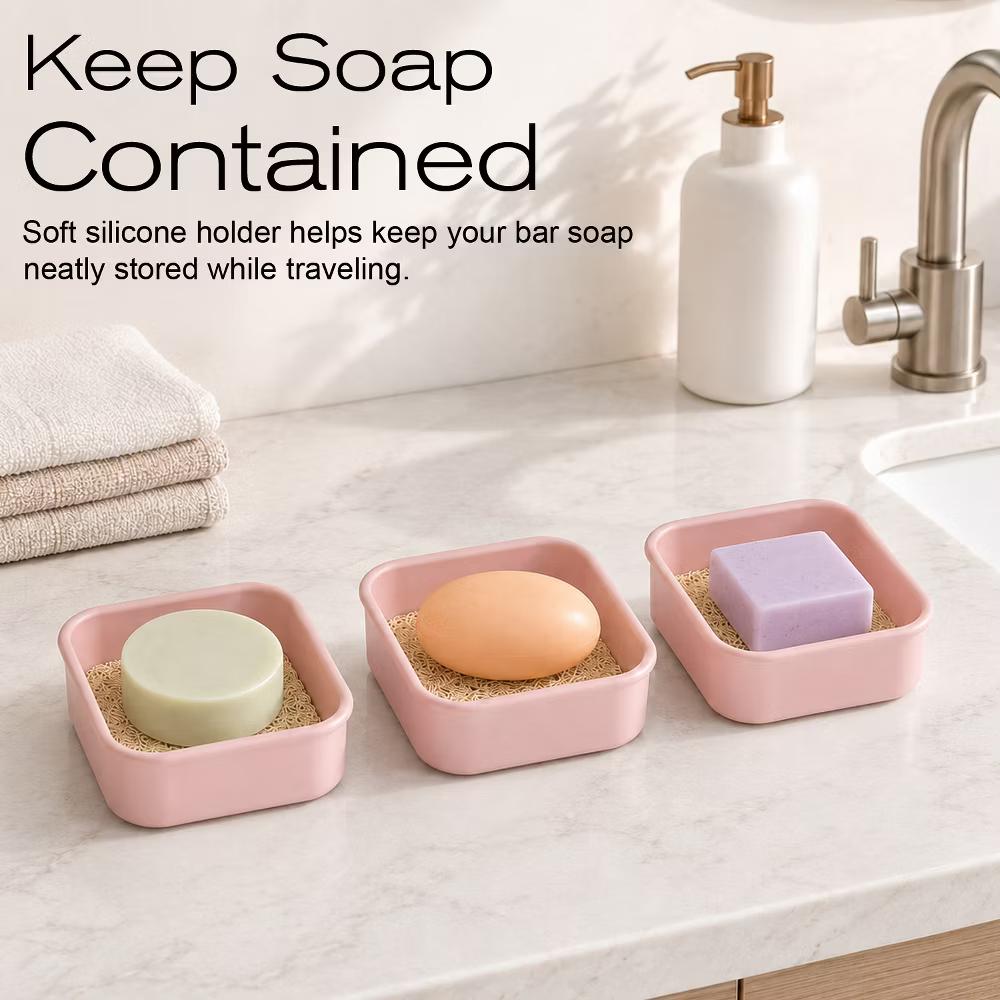 Garnen Bar Soap Holder Travel Case, Soap Dish with Lid, Silicone Travel Soap Case 3.8"x3.4" Self Draining Soap Bar Holder for Bathroom Shower, Pink - Image 4