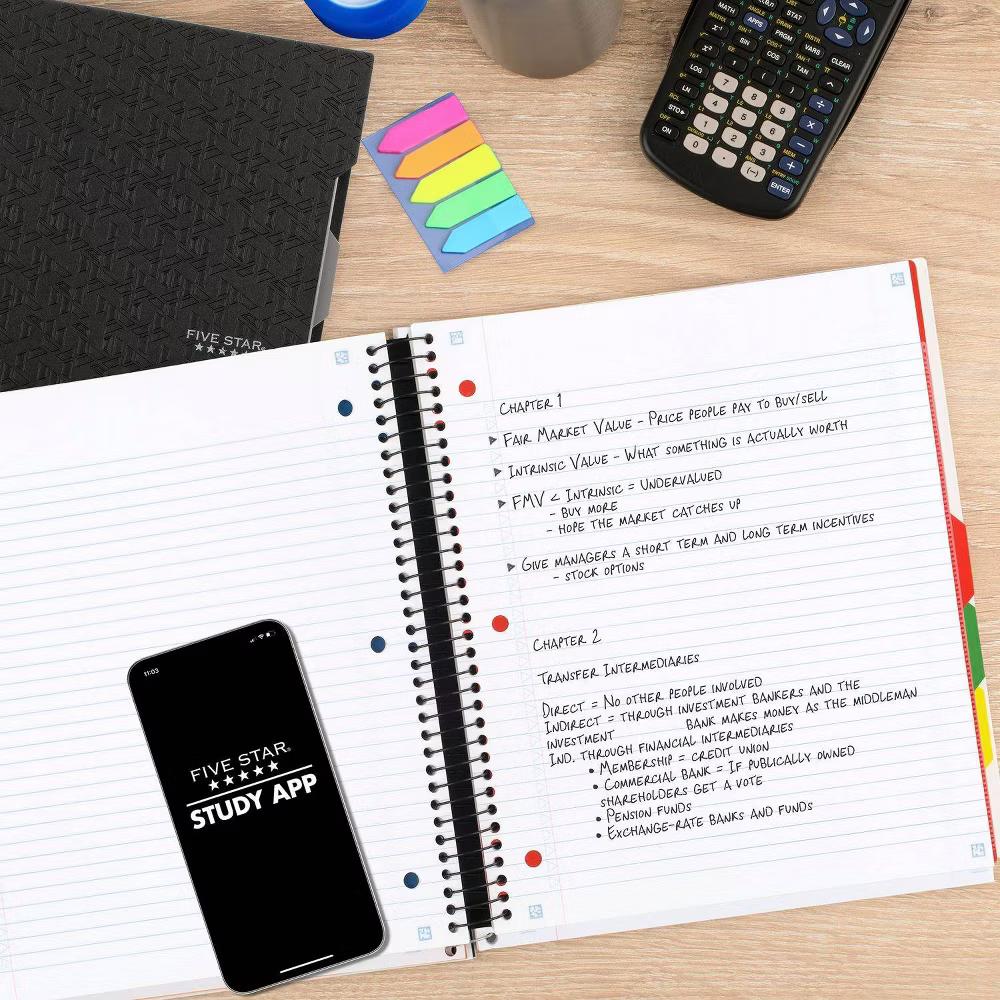 Five Star 200 Sheets 5 Subject College Ruled Spiral Notebook with Pocket Dividers White: School Supplies, 3 Hole Punched - Image 6