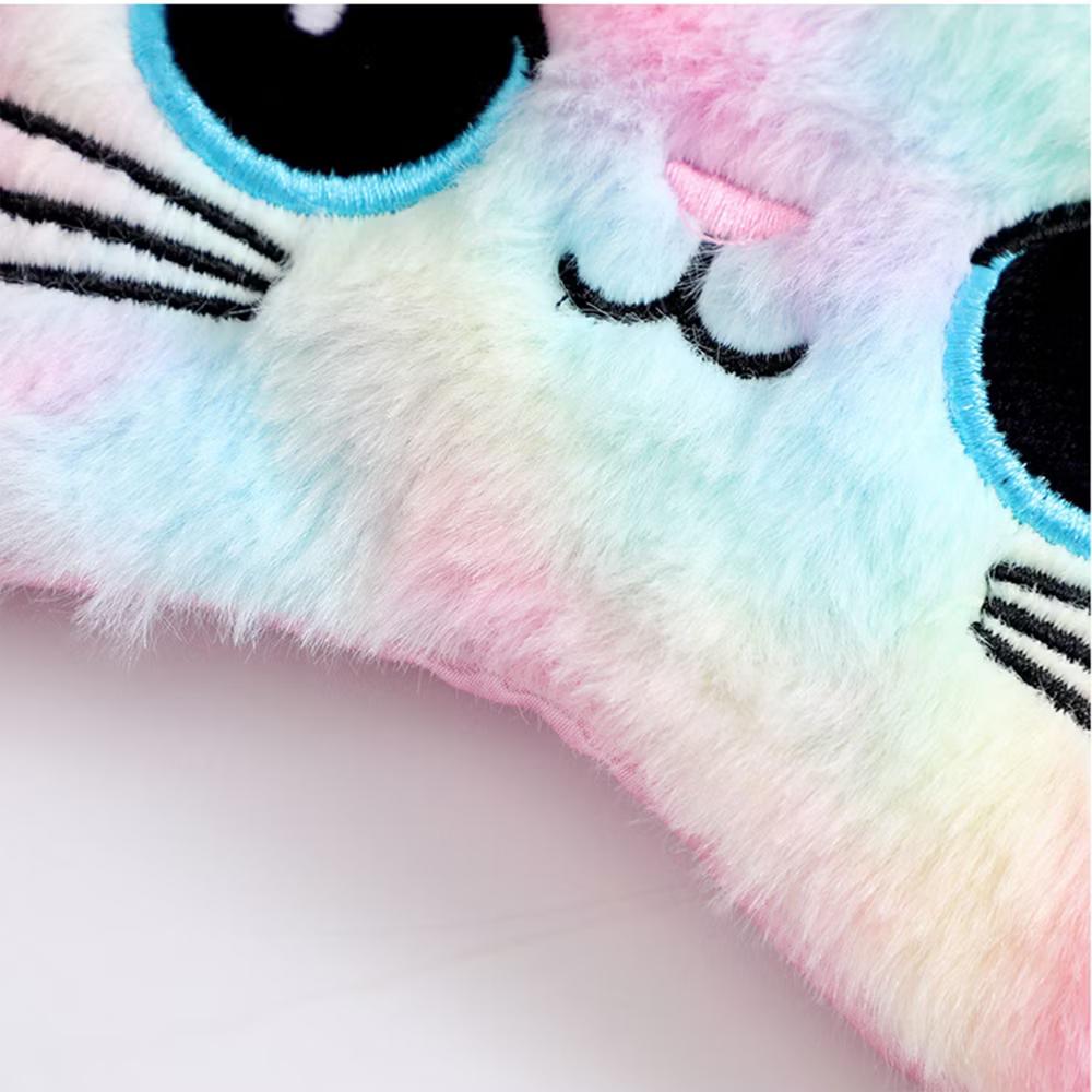 Plush Cat Face Sleep Mask Soft Faux Fur Eye Cover with Embroidered Design Elastic Satin Strap for Comfortable Light Blocking - Image 7
