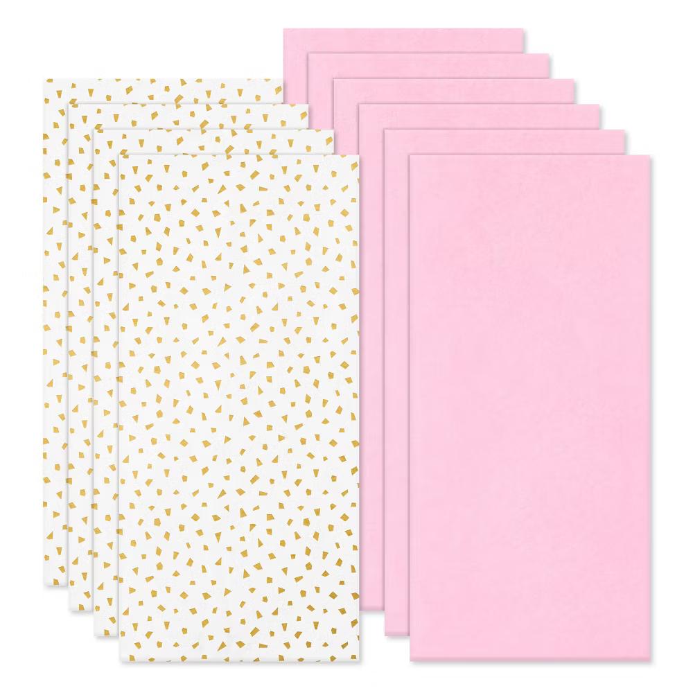 White with Gold Detail and Light Pink Tissue Paper Pack for Birthday 10ct - 20"x20" - Image 2